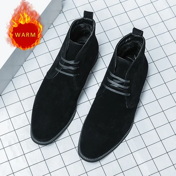 Зимние новые мужские ботинки С теплым плюшем внутри, высокие кожаные ботинки, повседневная обувь, ботинки на платформе, высококачественные черные ботильоны, botas