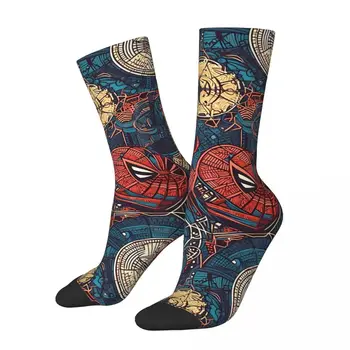 Счастливые мужские носки с абстрактными приключениями в виде паутины, подарочные носки в стиле ретро в стиле хип-хоп Crazy Crew с рисунком
