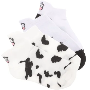 4 Пары Коротких носков с рисунком Коровы, Носки с креативной печатью, Носок-браслет