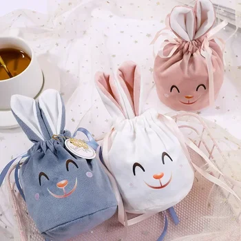 Подарочный пакет с Пасхальным кроликом Smile Rabbit Бархатный пакет для конфет на шнурке, упаковочный пакет для пасхальных подарков для детей, подарочные пакеты для веселой Пасхальной вечеринки
