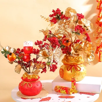Новогодние Украшения Имитация искусственного растения в горшке Бонсай Искусственное Растение Ваза для цветов в помещении Китайский