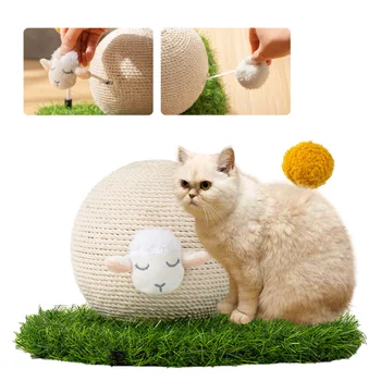 Милая овечка, игрушка для кошачьих когтеточек, Котенок, шарик из сизалевой веревки, игрушки для измельчения лап, Когтеточка для кошек, Износостойкая мебель для домашних животных