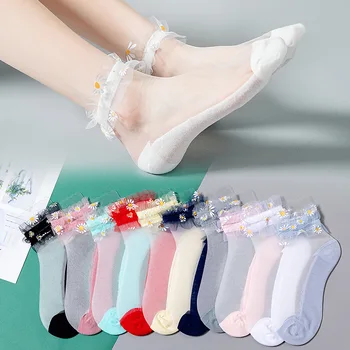 Ручное шитье, чулки Little Daisy Glass, известные в Интернете Хрустальные шелковые носки, Женские летние тонкие сетчатые кружевные носки-лодочки принцессы