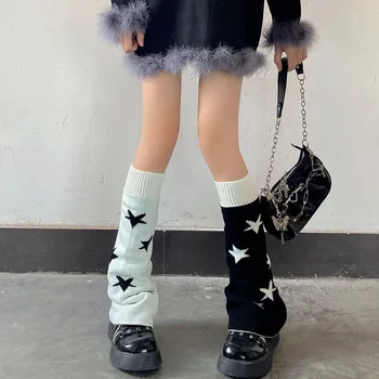 Гетры Y2K с пятиконечной звездой, Новый асимметричный комплект из двух предметов для ног, теплые вязаные носки Lolita