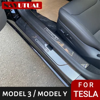 Для Tesla Model 3 Highland 2023 2024 Специальная Внутренняя Накладка Порога Двери Из Углеродного Волокна, Модифицированная Задняя Защита, Приветственная Педаль
