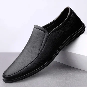 Мужские лоферы из натуральной кожи, мягкая и дышащая обувь для вождения, ретро и модные туфли на плоской подошве, модные туфли-лодочки38-46