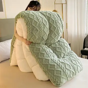 Зимнее постельное белье, толстое стеганое одеяло, утолщенное теплое фланелевое флисовое одеяло для холодных ночей, Комплект постельных принадлежностей, одеяла