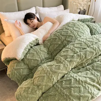 Зимнее постельное белье, толстое стеганое одеяло, утолщенное теплое фланелевое флисовое одеяло для холодных ночей, Комплект постельных принадлежностей, одеяла