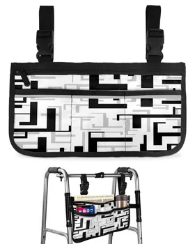 Геометрия современного искусства Черно-серая Сумка для инвалидной коляски с карманами, Подлокотники, Боковые сумки, Прогулочная Рама для электрического скутера, сумка для хранения