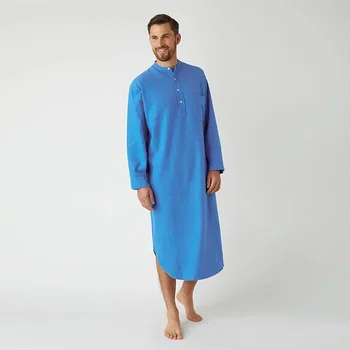 Мужская пижама, халат, пижамы, мусульманская ночная рубашка, Длинная рубашка, пижама с мужским рукавом, мужской воротник на арабских пуговицах, однотонный