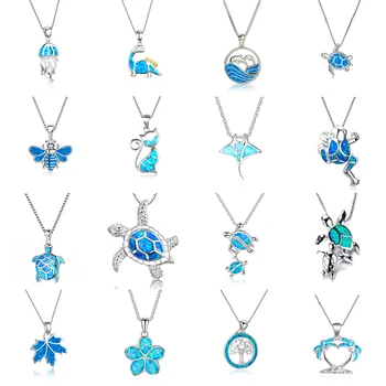 Богемно-голубой Искусственный опал, Милое ожерелье с подвеской в виде медузы для женщин, Очаровательные хрустальные ожерелья с солнечными цветами, Ювелирный подарок для женщин