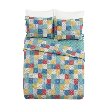 Многоцветное хлопчатобумажное одеяло в стиле пэчворк с цветочным рисунком