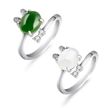 Винтажное кольцо в стиле кролика из яшмы из серебра 925 пробы, регулируемое с сертификатом, кольца на палец из зеленого Хотанского нефрита, Женские подарочные украшения