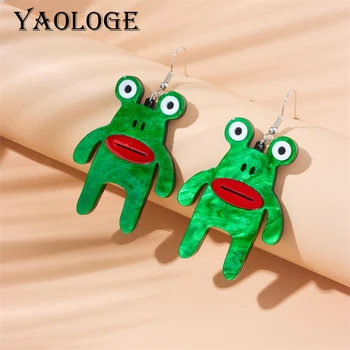 Акриловые серьги YAOLOGE в виде зеленой лягушки, серьги-подвески в виде лягушки с большими глазами, модные женские украшения