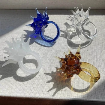 Уникальные кольца для украшения из смолы, ювелирный шарм ручной работы, украшение в виде морского ежа, легкие кольца в тематике морских существ.