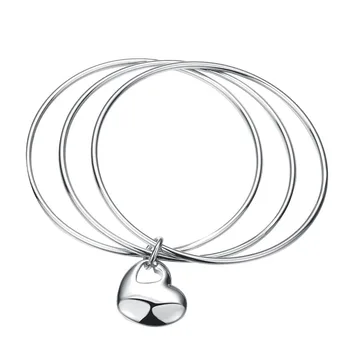 925New высококачественный серебряный свадебный браслет lady love cute women в виде трех кругов с подвешенными сердечками