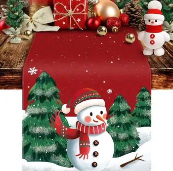 Рождественская елка, Снеговик, льняная настольная дорожка, декор кухонного стола, Многоразовые Зимние Рождественские обеденные настольные бегунки, Рождественское украшение