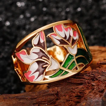 Женское кольцо на палец с выдалбливанием в виде романтического розового цветка Huitan, креативные кольца с эмалью золотого цвета для вечеринок, прямая поставка ювелирных изделий