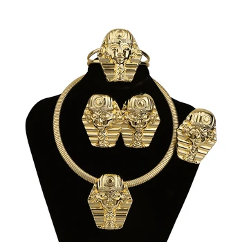 Колье, серьги, ювелирный набор из Саудовской Аравии, Женский браслет-оберег Pharaoh Золотого цвета, Кольцо, одежда, Универсальный подарок для вечеринки