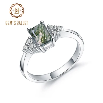 Изящное кольцо из стерлингового серебра GEM'S BALLET, Вдохновленное природой, Моховой Агат, Драгоценный камень, Обручальные кольца в подарок для нее