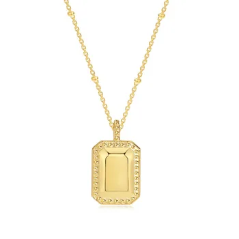 Женское ожерелье из стерлингового серебра 925 пробы, Маленький прямоугольный Серебряный слиток, Гальванический Глянцевый Геометрический орнамент ожерелья