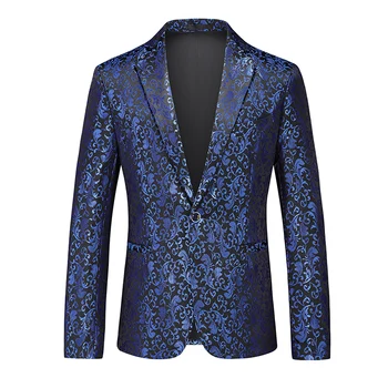 Новый мужской костюм, пальто, яркая ткань с принтом, воротник контрастного цвета, роскошный дизайн для вечеринок, повседневный модный мужской блейзер Slim Fit