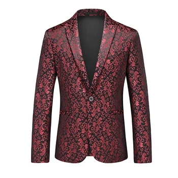 Новый мужской костюм, пальто, яркая ткань с принтом, воротник контрастного цвета, роскошный дизайн для вечеринок, повседневный модный мужской блейзер Slim Fit