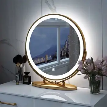 Зеркало для макияжа простой формы, Круглое железное зеркало для макияжа высокой четкости со светодиодной подсветкой, Большое зеркало для макияжа