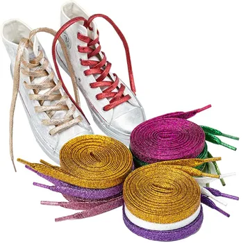 Модные блестящие шнурки из золотой и серебряной нити, красочные шнурки на плоской подошве для спортивных кроссовок, шнурки для ботинок