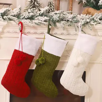 Новый вязаный Рождественский чулок, подарочные пакеты для рождественских конфет, носки для лагера, украшения для рождественской елки, Рождественский подарок для детей на Новый год