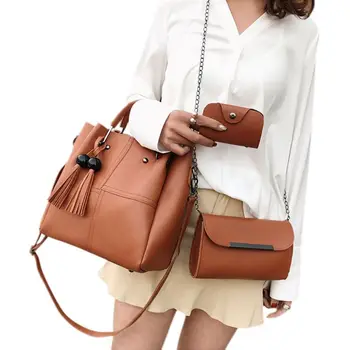3шт Женская кожаная сумка с кисточками, сумки через плечо, сумка-тоут, сумка-портфель