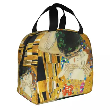 Женская сумка-тоут Klimt Kiss с изоляцией для ланча, портативный термоохладитель, Ланч-бокс Gustav Klimt Freyas Art, Рабочие школьные сумки для еды