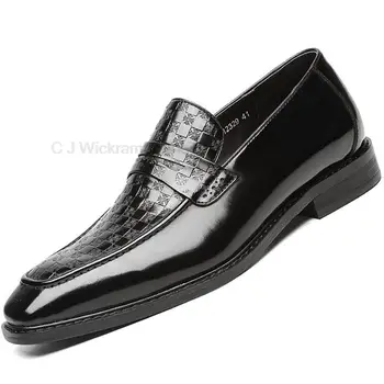 Осенняя обувь, мужские свадебные модельные туфли, коричневые черные лоферы с квадратной головкой, мужская повседневная деловая обувь без застежки из натуральной кожи