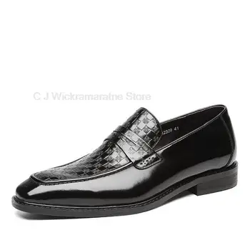 Осенняя обувь, мужские свадебные модельные туфли, коричневые черные лоферы с квадратной головкой, мужская повседневная деловая обувь без застежки из натуральной кожи