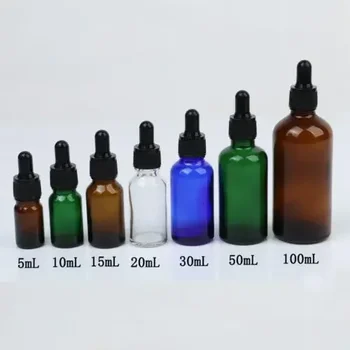 20 штук бутылочек-капельниц янтарного цвета объемом 5 мл-50 мл, стеклянная пипетка для ароматерапии с эфирным маслом, духи Зеленые, синие Прозрачные контейнеры