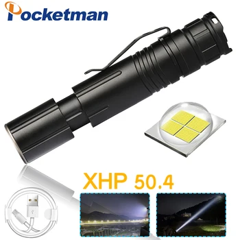 XHP50 Мощные светодиодные фонари 18650 Перезаряжаемый тактический фонарик с зумом, Водонепроницаемый светодиодный фонарь, лампа высокой мощности