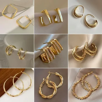 Серьги-кольца из нержавеющей стали с золотым эффектом для женщин, женские серьги-клипсы, ювелирные изделия