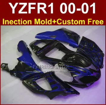Новый изготовленный на заказ обтекатель blue flame black для YAMAHA fairings YZF R1 00 01 YZFR1 комплект обтекателей 2000 2001 yzf 1000 кузов + 7 подарков