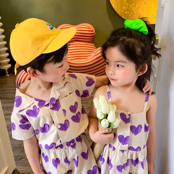 Одежда для брата и сестры в корейском стиле, детская одежда, платья для девочек, топ + шорты для маленьких мальчиков, комплекты из двух предметов