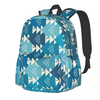 Рюкзак с геометрическим рисунком, Аргайл, синяя треугольная текстура, кавайные рюкзаки, подростковые школьные сумки для улицы, красочный рюкзак