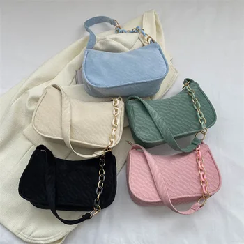 Новые модные женские сумки, холщовая сумка на цепочке подмышками, Повседневная Маленькая квадратная сумка, Простые Сетчатые женские сумки через плечо, женский клатч
