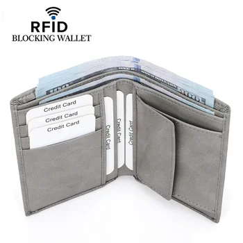 Мужской кошелек RFID-держатель для карт из синтетической кожи, Короткие кошельки, двойной дизайн, Маленький кошелек, сумка для денег, карман для монет, Высокое качество