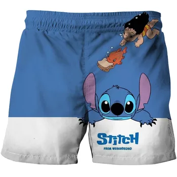 3-14 лет, Летние шорты для мальчиков Disney Stitch, пляжные шорты для плавания, одежда для мальчиков, одежда для плавания с принтом
