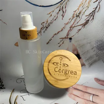 Экологически чистая косметическая упаковка крем для глаз баночка для крема для рук 100 г матовая стеклянная баночка с бамбуковой деревянной крышкой пустая баночка для крема оптом