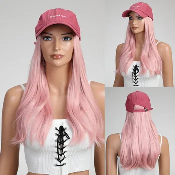 16 Дюймов синтетических розовых натуральных волнистых волос с бейсбольной кепкой