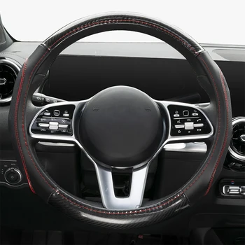 Крышка рулевого колеса автомобиля из углеродного волокна, черная кожа, Дышащая нескользящая, универсальная, 38 см 15 дюймов для Hyundai BMW Toyota Ford