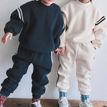 Корейский комплект детской одежды, Костюм для отдыха Для мальчиков, Зима 2021, Модный Флисовый Спортивный Комплект Для отдыха, Одежда из двух предметов Для девочек