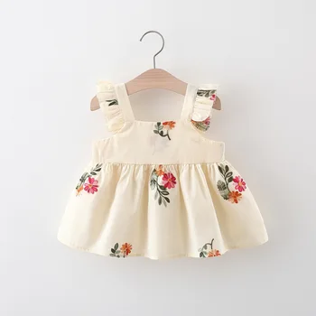 Летнее платье для маленьких девочек, милое платье принцессы с цветочной вышивкой и развевающимися рукавами (для девочек 0-3 лет)