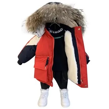 НОВАЯ детская теплая утепленная одежда Одежда для мальчиков Зимние пуховики Парка с капюшоном пальто из искусственного меха Детский зимний комбинезон для подростков