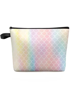 Чешуя русалки, цвета радуги, дорожная косметичка большой емкости, Переносная сумка для хранения макияжа, женский водонепроницаемый пенал.